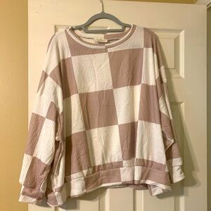 Taupe and White Checkered Top